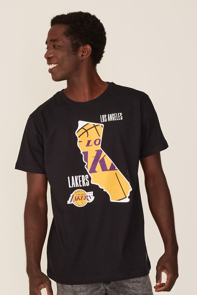 Camiseta-NBA-Estampada-Los-Angeles-Lakers-Casual-Preta