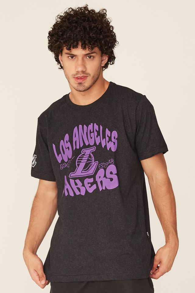 Camiseta-NBA-Estampada-Los-Angeles-Lakers-Casual-Preta-Mescla