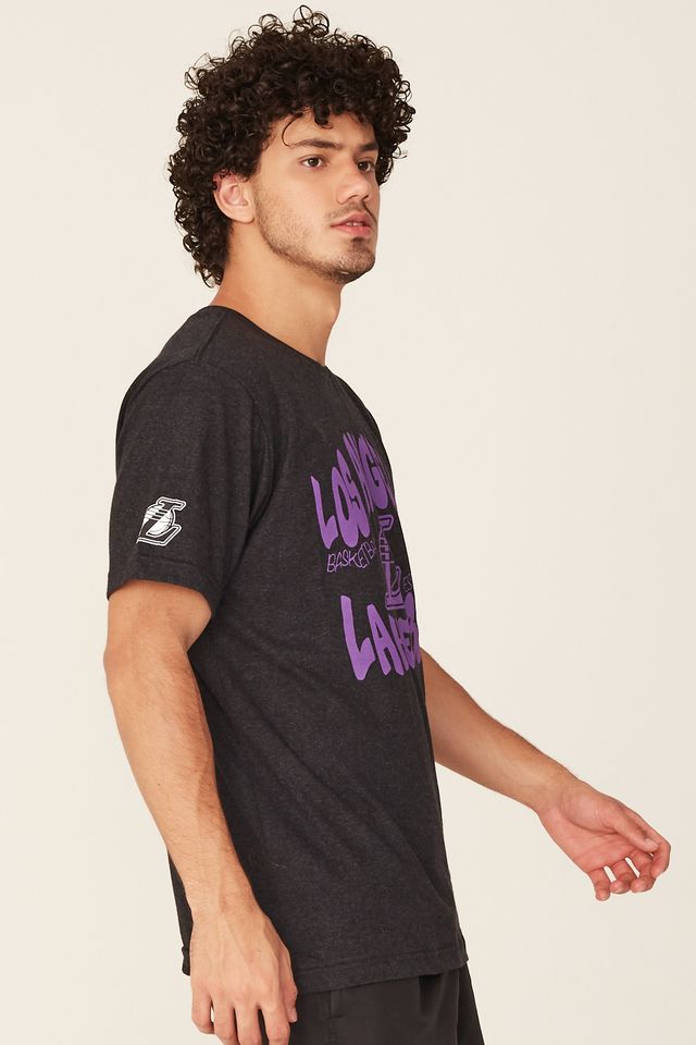 Camiseta-NBA-Estampada-Los-Angeles-Lakers-Casual-Preta-Mescla