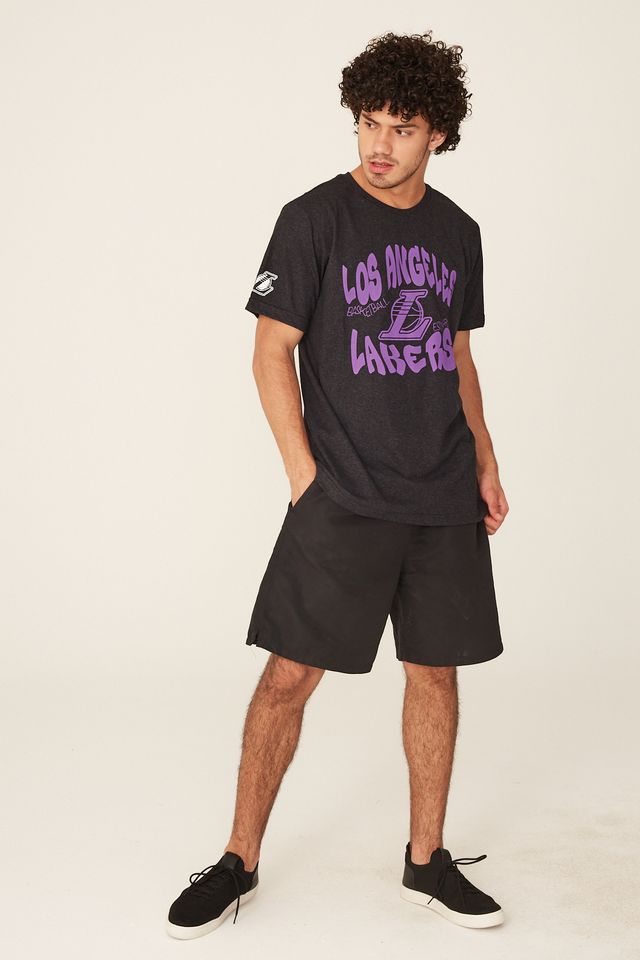 Camiseta-NBA-Estampada-Los-Angeles-Lakers-Casual-Preta-Mescla