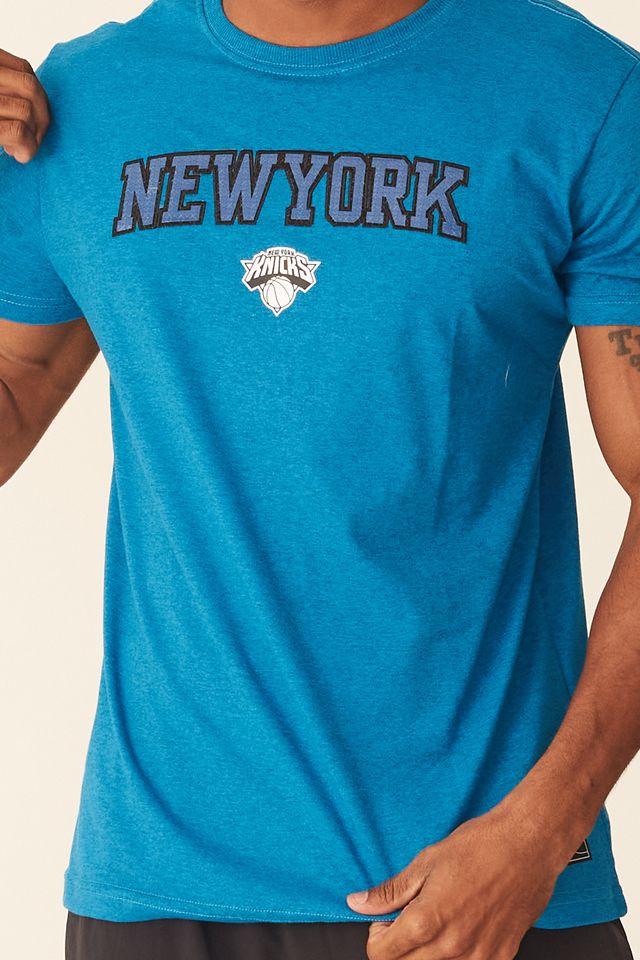 Camiseta-NBA-Estampada-New-York-Knicks-Casual-Azul-Petroleo-Mescla