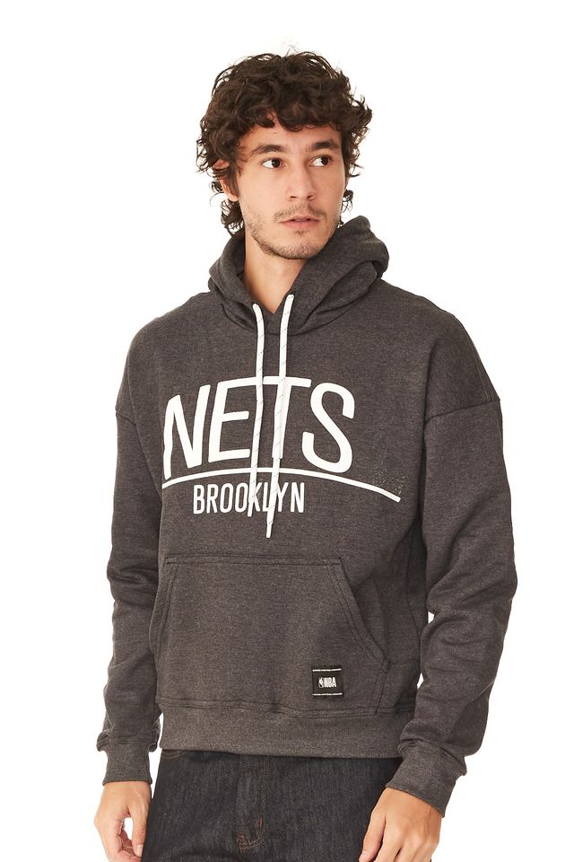 Moletom-NBA-Fechado-Com-Capuz-Brooklyn-Nets-Cinza-Mescla-Escuro