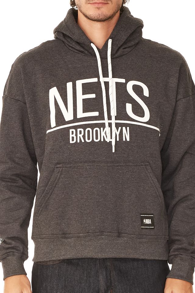 Moletom-NBA-Fechado-Com-Capuz-Brooklyn-Nets-Cinza-Mescla-Escuro