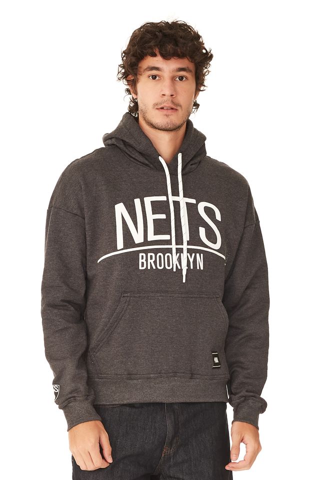Moletom-NBA-Fechado-Com-Capuz-Brooklyn-Nets-Cinza-Mescla-Escuro