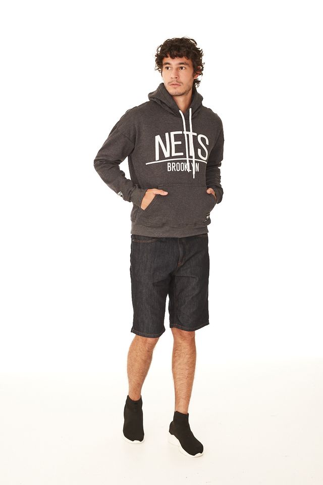 Moletom-NBA-Fechado-Com-Capuz-Brooklyn-Nets-Cinza-Mescla-Escuro
