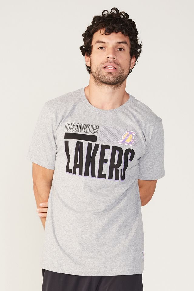 Camiseta-NBA-Estampada-Los-Angeles-Lakers-Cinza-Mescla