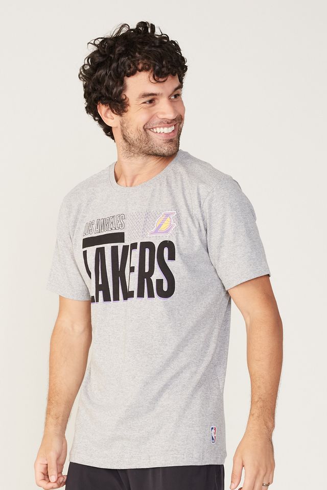 Camiseta-NBA-Estampada-Los-Angeles-Lakers-Cinza-Mescla