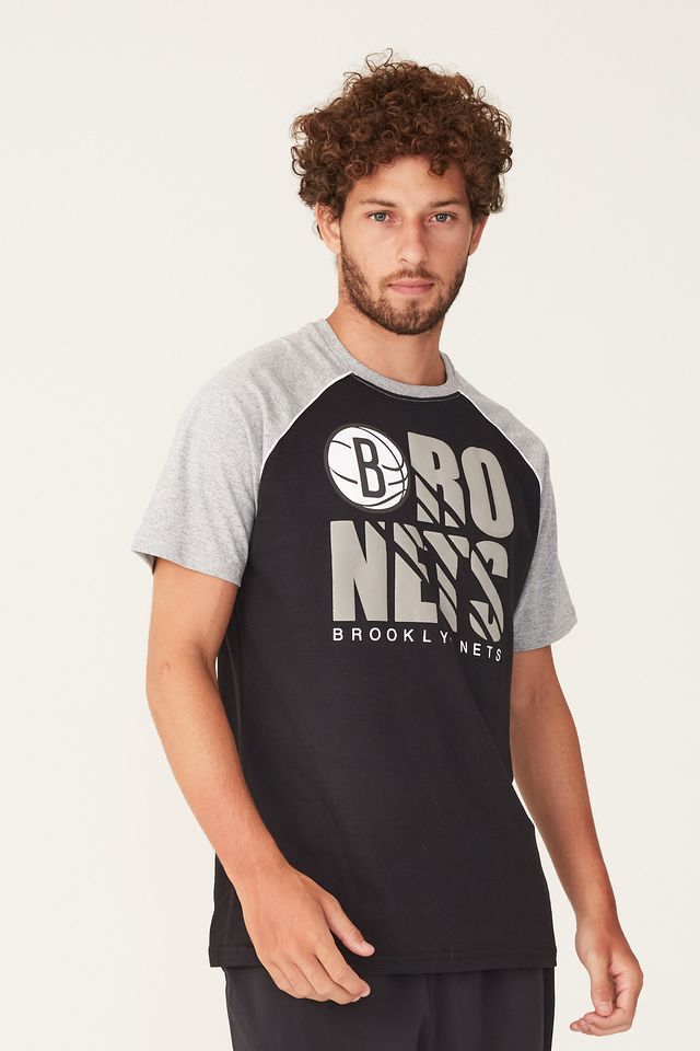 Camiseta-NBA-Raglan-Estampada-Brooklyn-Nets-Preta