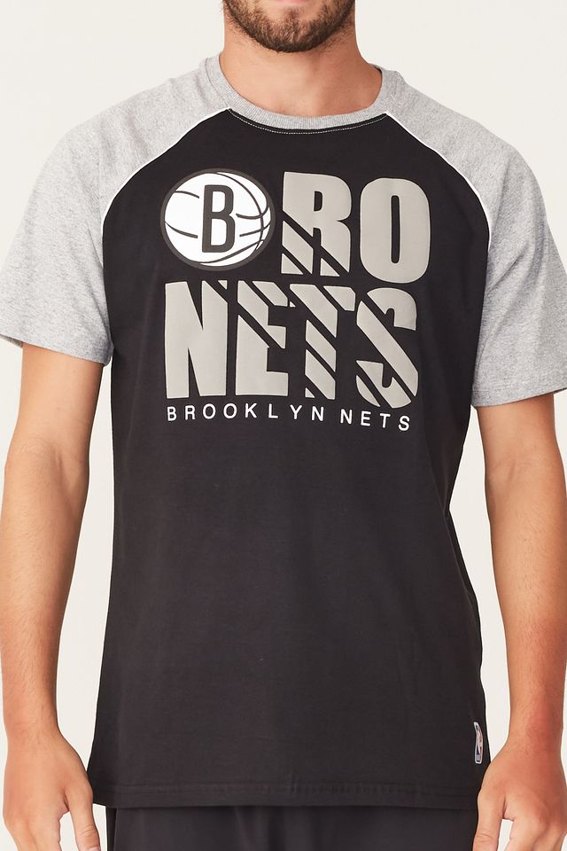 Camiseta-NBA-Raglan-Estampada-Brooklyn-Nets-Preta