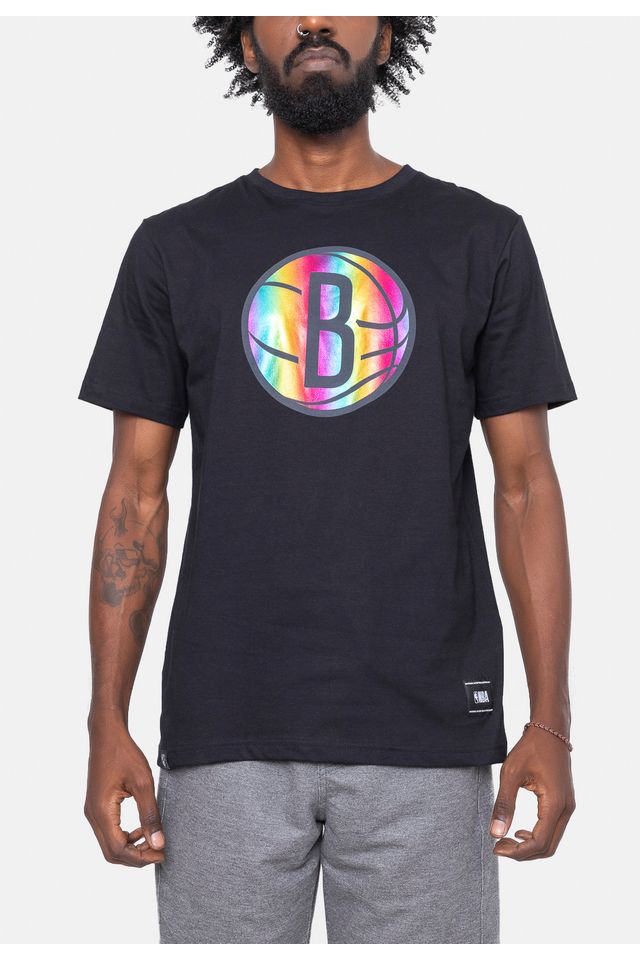 Camiseta-NBA-Rainbow-Logo-Brooklyn-Nets-Preta