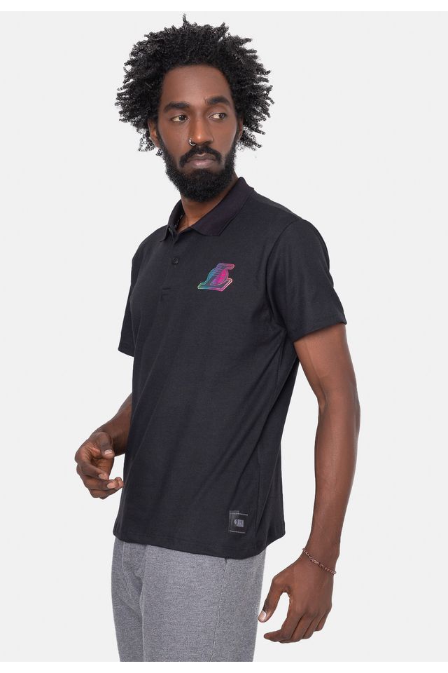 Camisa-Polo-NBA-Rainbow-Logo-Los-Angeles-Lakers-Preta