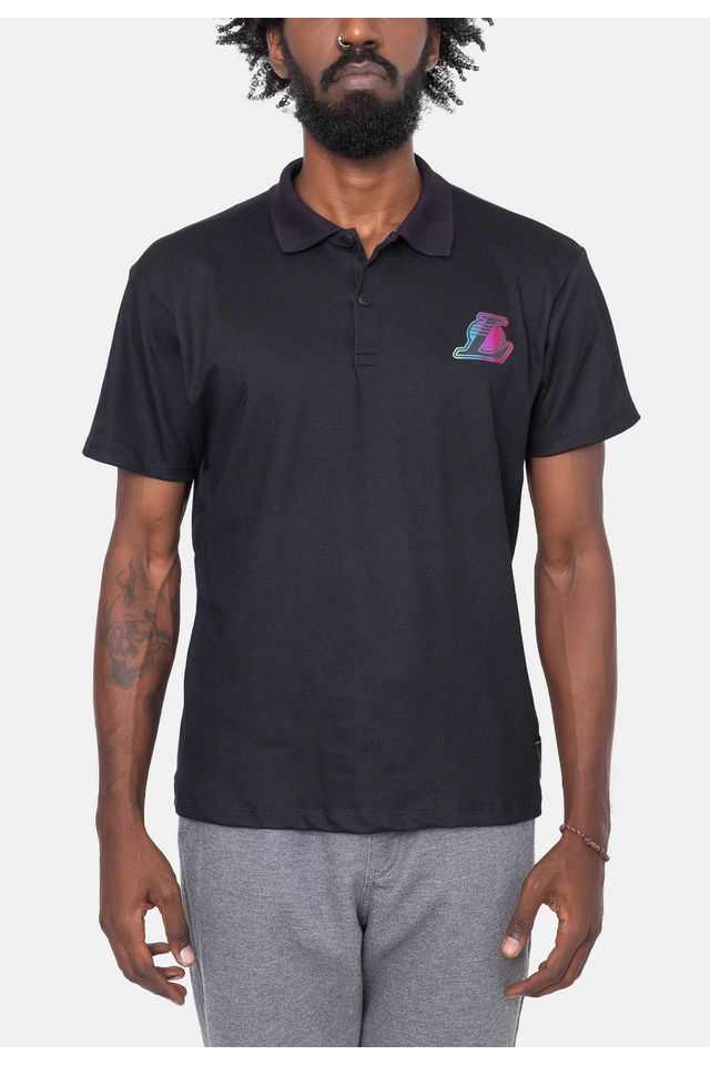 Camisa-Polo-NBA-Rainbow-Logo-Los-Angeles-Lakers-Preta