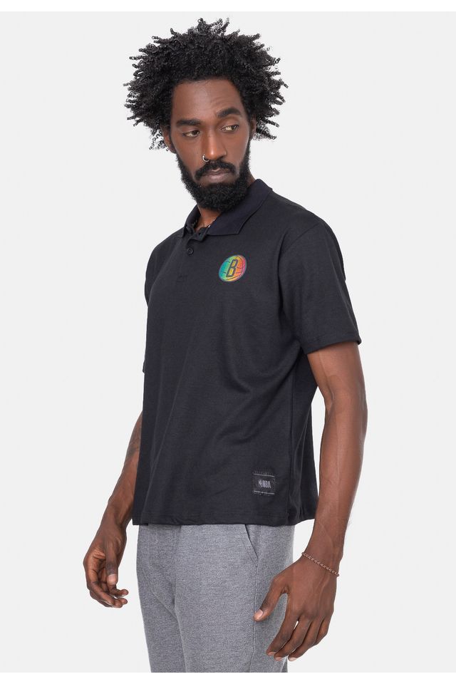 Camisa-Polo-NBA-Rainbow-Logo-Brooklyn-Nets-Preta