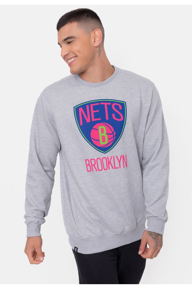 Moletom-NBA-Neon-Colors-Brooklyn-Nets-Cinza-Mescla