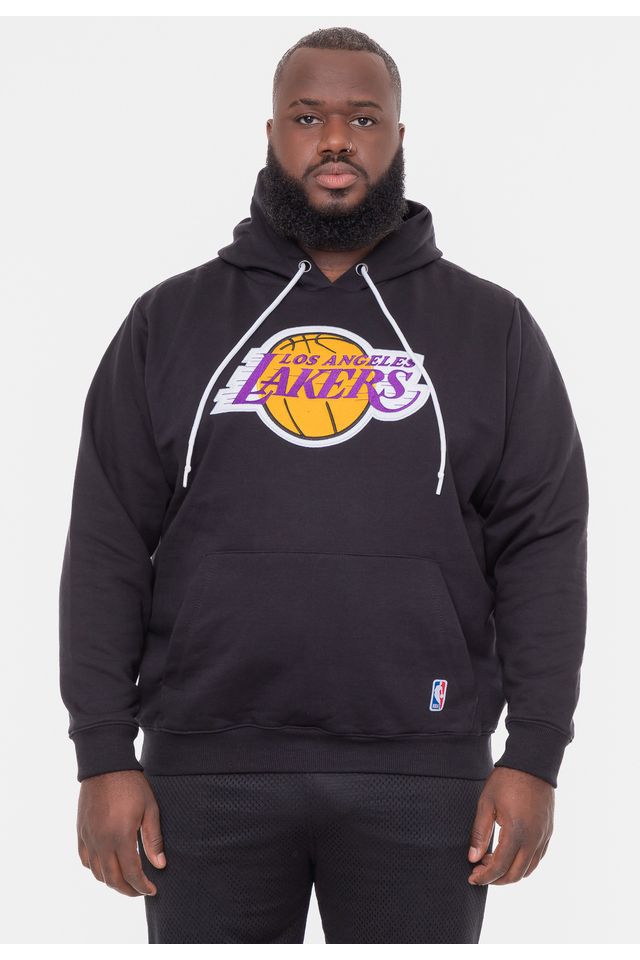 Moletom-NBA-Plus-Size-Feltro-Logo-Los-Angeles-Lakers-Preto