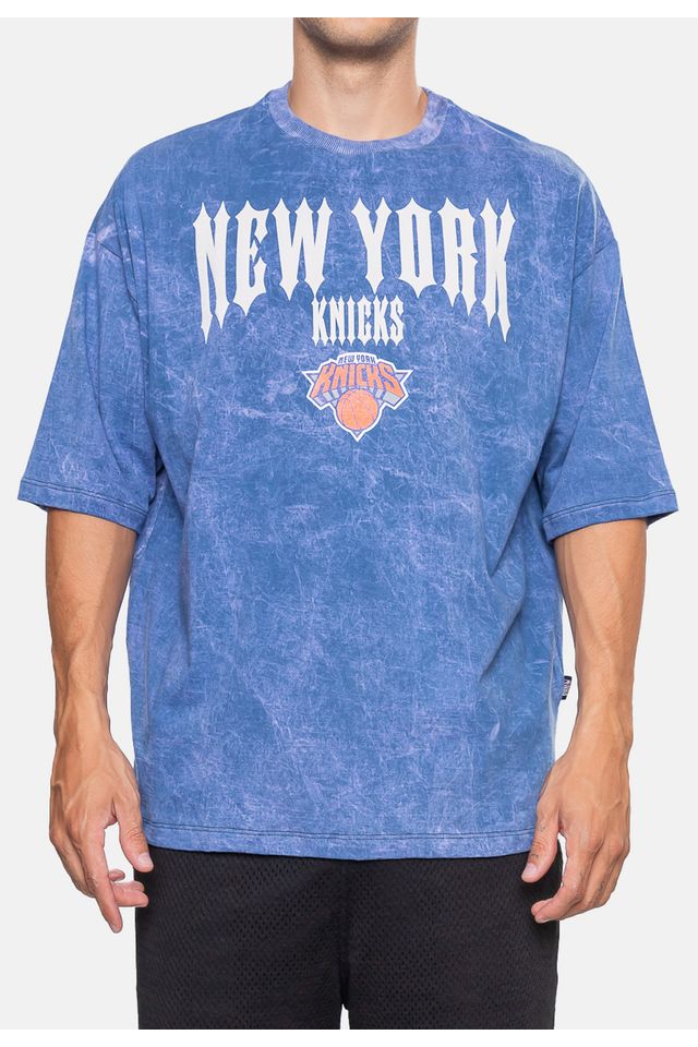 Camiseta-NBA-Oversized-Gothic-Team-New-York-Knicks-Azul-Marinho