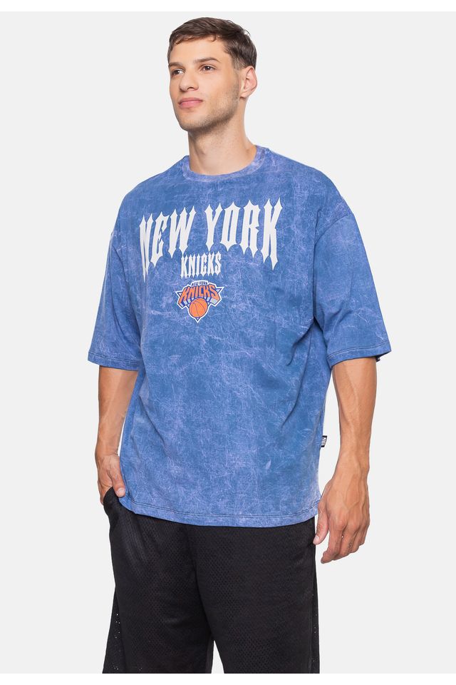 Camiseta-NBA-Oversized-Gothic-Team-New-York-Knicks-Azul-Marinho