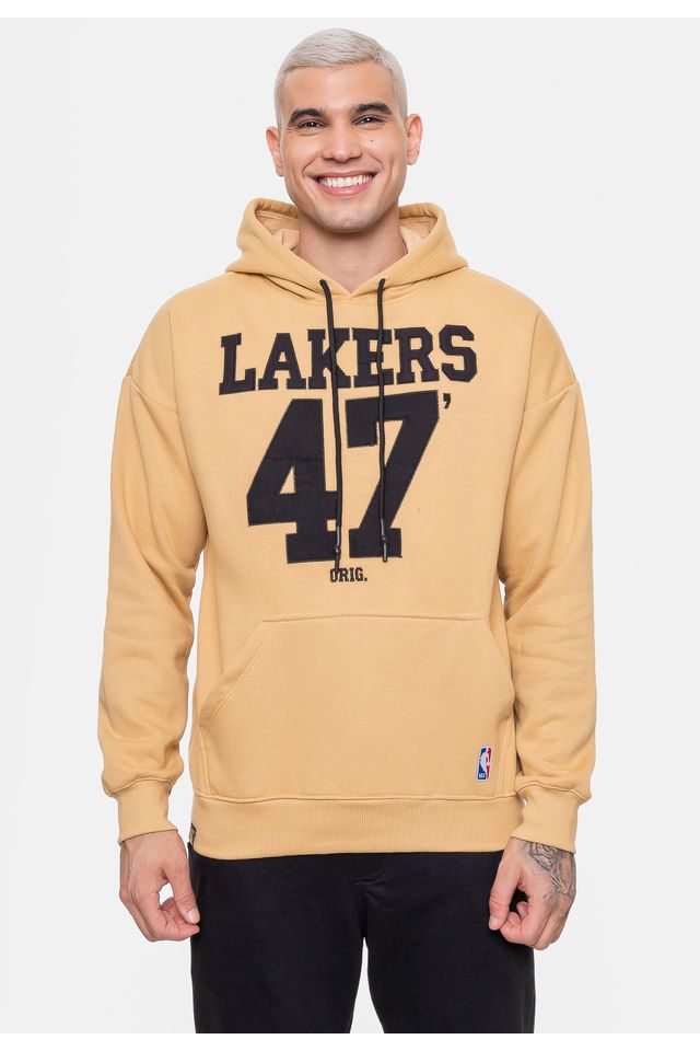 Moletom-NBA-Masculino-Number-Twill-Los-Angeles-Lakers-Bege-Mascavo