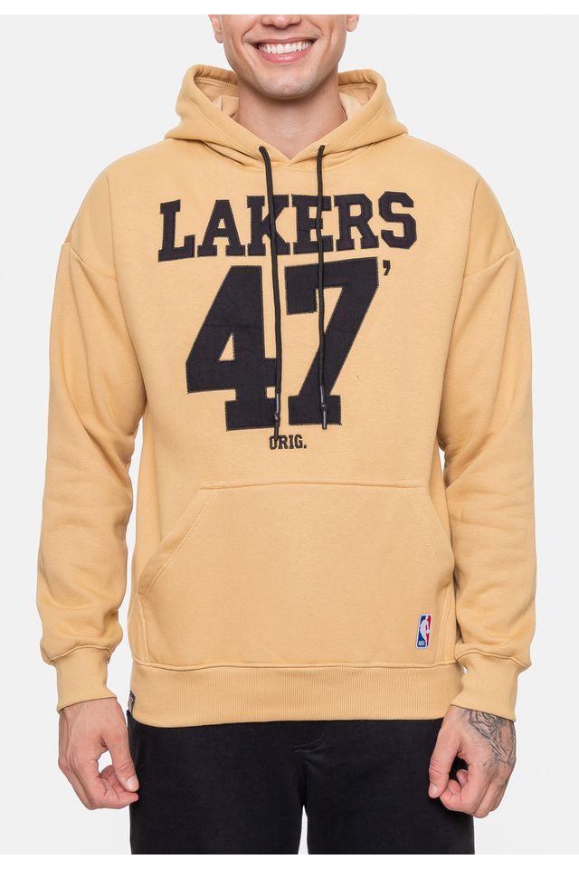 Moletom-NBA-Masculino-Number-Twill-Los-Angeles-Lakers-Bege-Mascavo