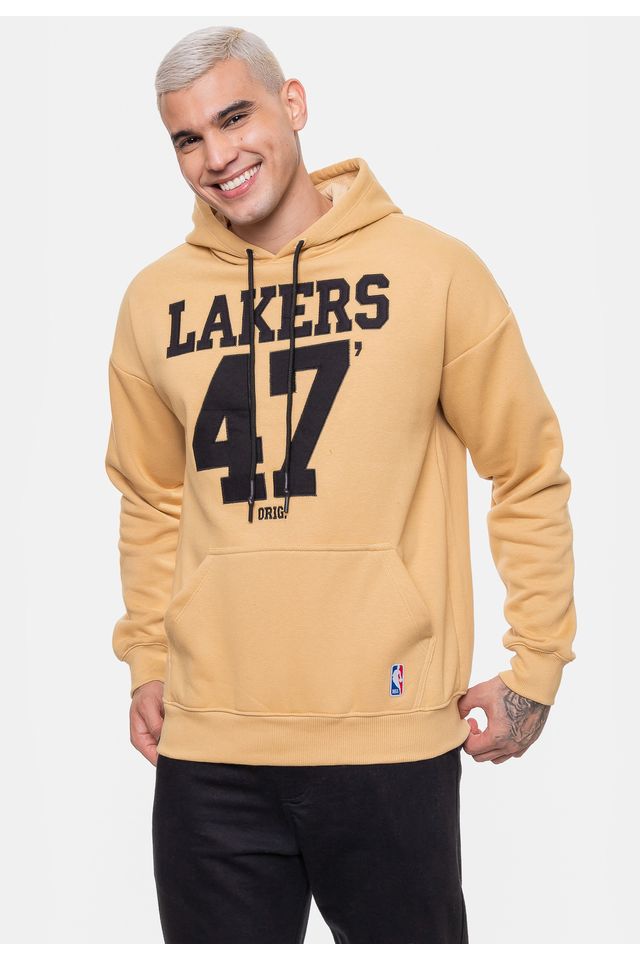 Moletom-NBA-Masculino-Number-Twill-Los-Angeles-Lakers-Bege-Mascavo