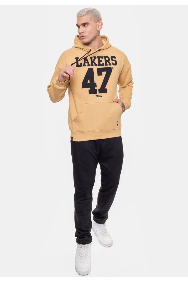 Moletom-NBA-Masculino-Number-Twill-Los-Angeles-Lakers-Bege-Mascavo