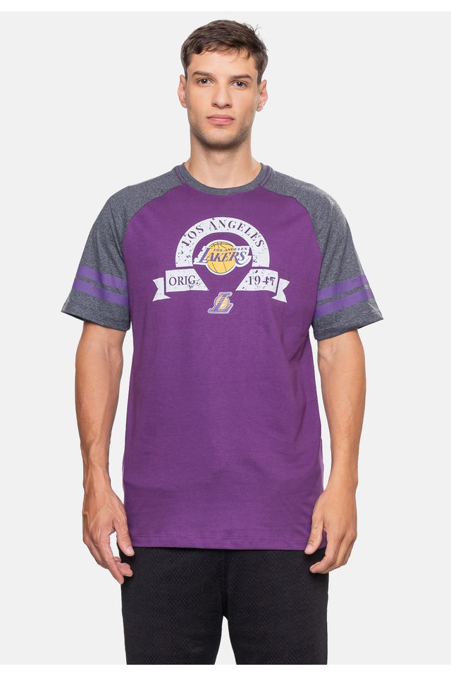 Camiseta-NBA-Raglan-Restored-Los-Angeles-Lakers-Roxa