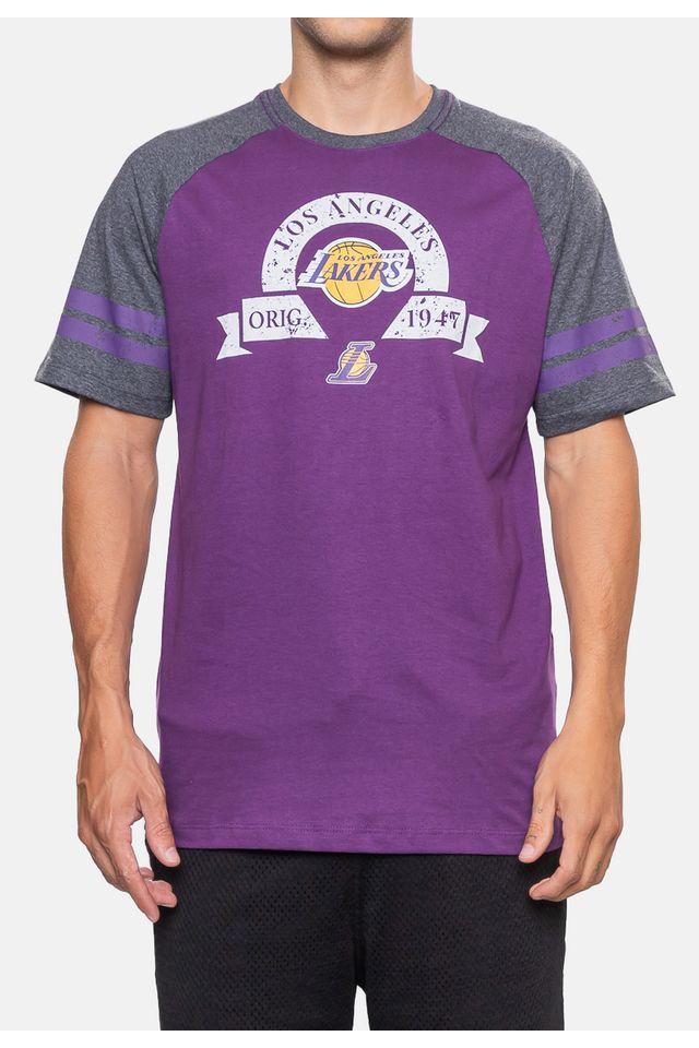 Camiseta-NBA-Raglan-Restored-Los-Angeles-Lakers-Roxa
