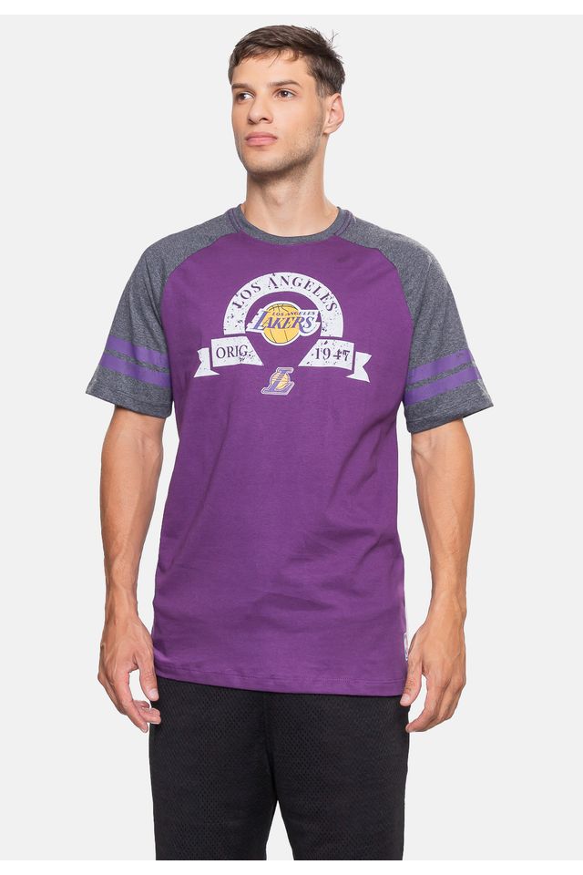 Camiseta-NBA-Raglan-Restored-Los-Angeles-Lakers-Roxa