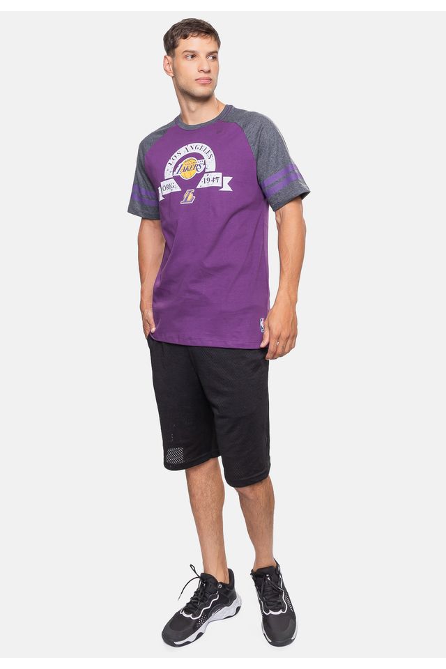 Camiseta-NBA-Raglan-Restored-Los-Angeles-Lakers-Roxa