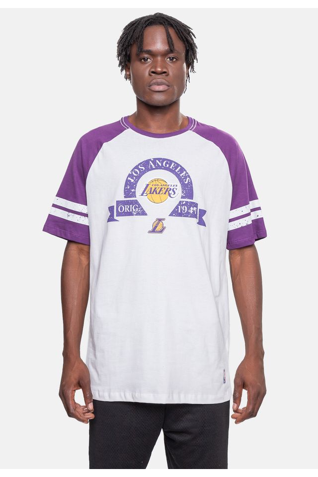 Camiseta-NBA-Raglan-Restored-Los-Angeles-Lakers-Branca