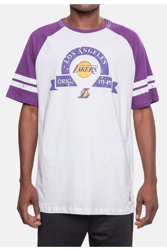 Camiseta-NBA-Raglan-Restored-Los-Angeles-Lakers-Branca