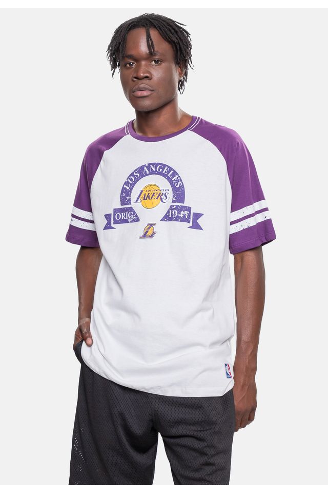 Camiseta-NBA-Raglan-Restored-Los-Angeles-Lakers-Branca