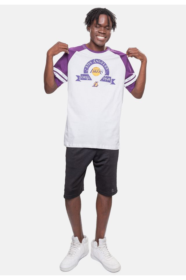 Camiseta-NBA-Raglan-Restored-Los-Angeles-Lakers-Branca