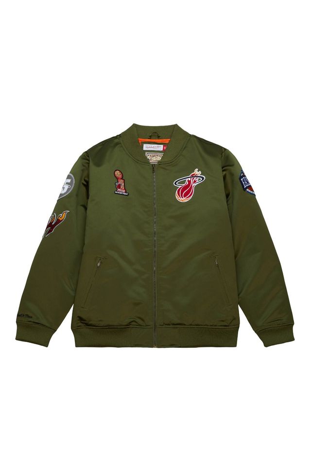 Jaqueta-Mitchell---Ness-NBA-Satin-Bomber-Jacket-Miami-Heat-Verde-Oliva