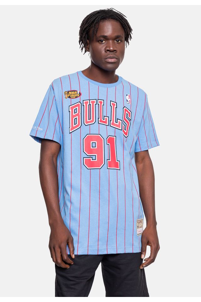 Camiseta Mitchell Ness Chicago Bulls 91 Dennis Rodman Azul Urbane