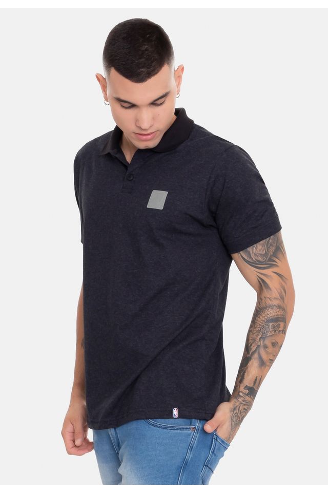 Camisa-Polo-NBA-Rubber-Logo-Brooklyn-Nets-Preta-Mescla