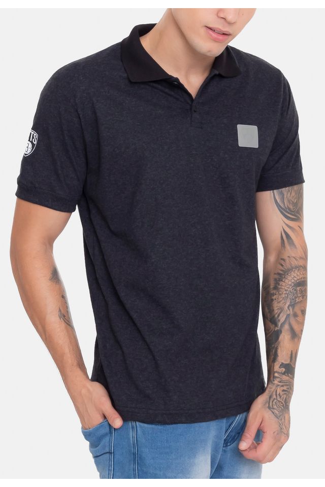 Camisa-Polo-NBA-Rubber-Logo-Brooklyn-Nets-Preta-Mescla