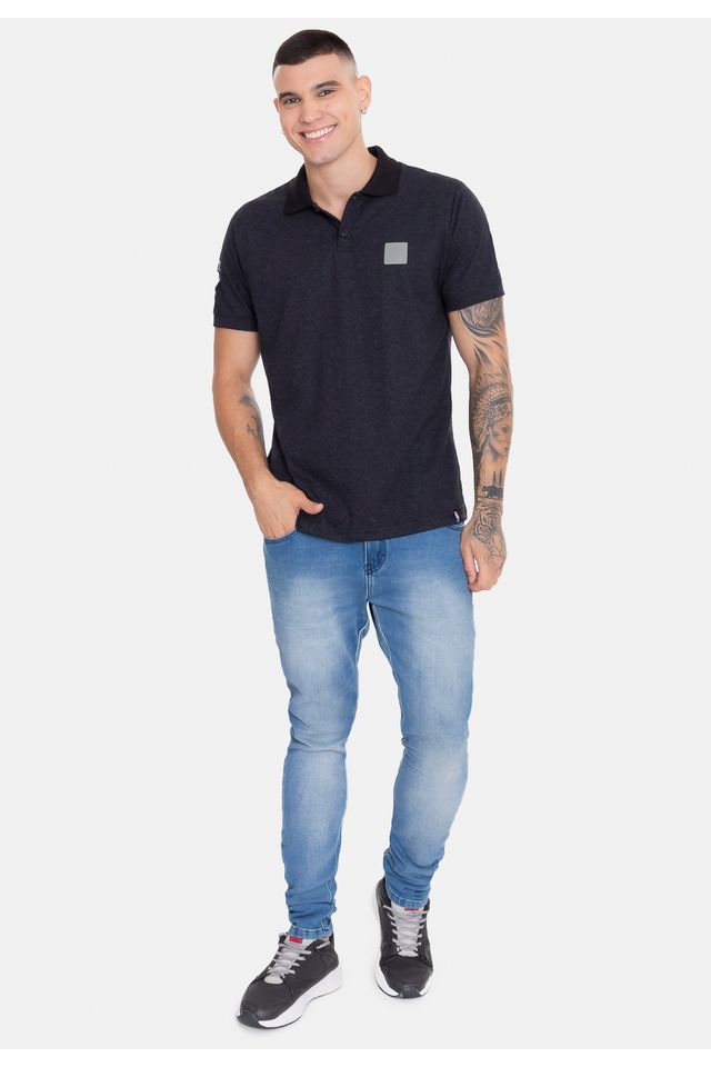 Camisa-Polo-NBA-Rubber-Logo-Brooklyn-Nets-Preta-Mescla