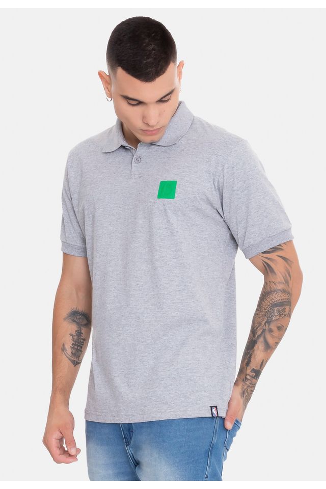 Camisa-Polo-NBA-Rubber-Logo-Boston-Celtics-Cinza-Mescla