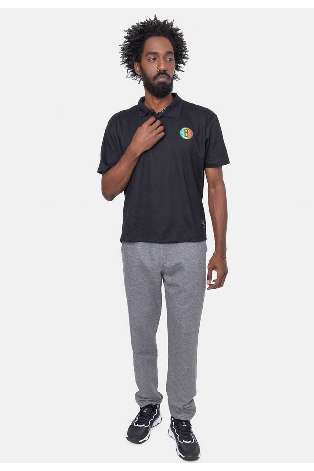 Camisa-Polo-NBA-Rainbow-Logo-Brooklyn-Nets-Preta