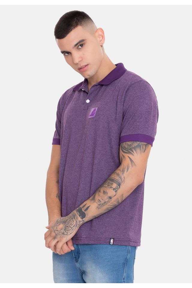 Camisa-Polo-NBA-Rubber-Logo-Los-Angeles-Lakers-Roxa-Mescla