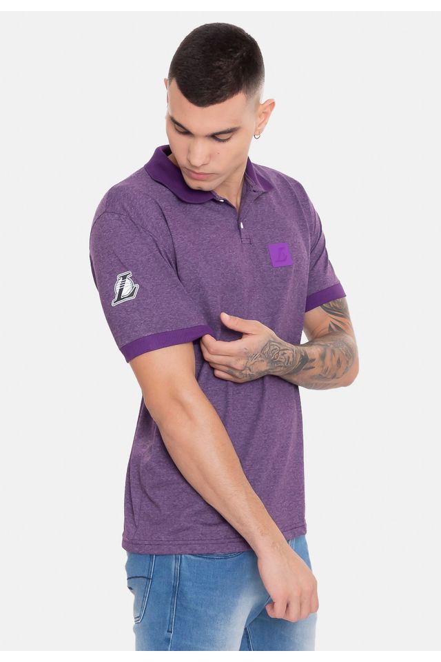 Camisa-Polo-NBA-Rubber-Logo-Los-Angeles-Lakers-Roxa-Mescla