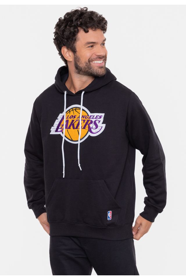 Moletom-NBA-Canguru-Feltro-Logo-Los-Angeles-Lakers-Preto