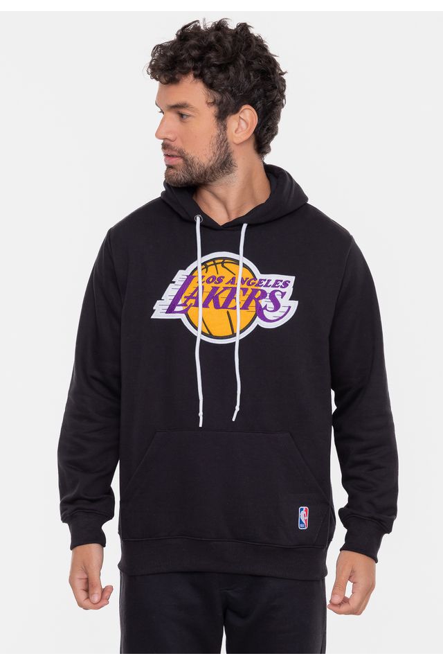 Moletom-NBA-Canguru-Feltro-Logo-Los-Angeles-Lakers-Preto