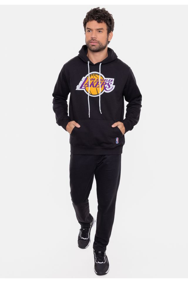 Moletom-NBA-Canguru-Feltro-Logo-Los-Angeles-Lakers-Preto