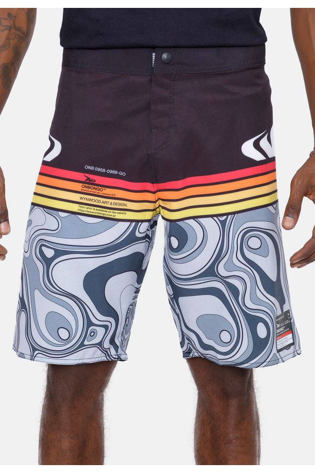 Boardshort-Onbongo-Funny-Preto-Com-Cinza Boardshort-Onbongo-Funny-Preto-Com-Cinza