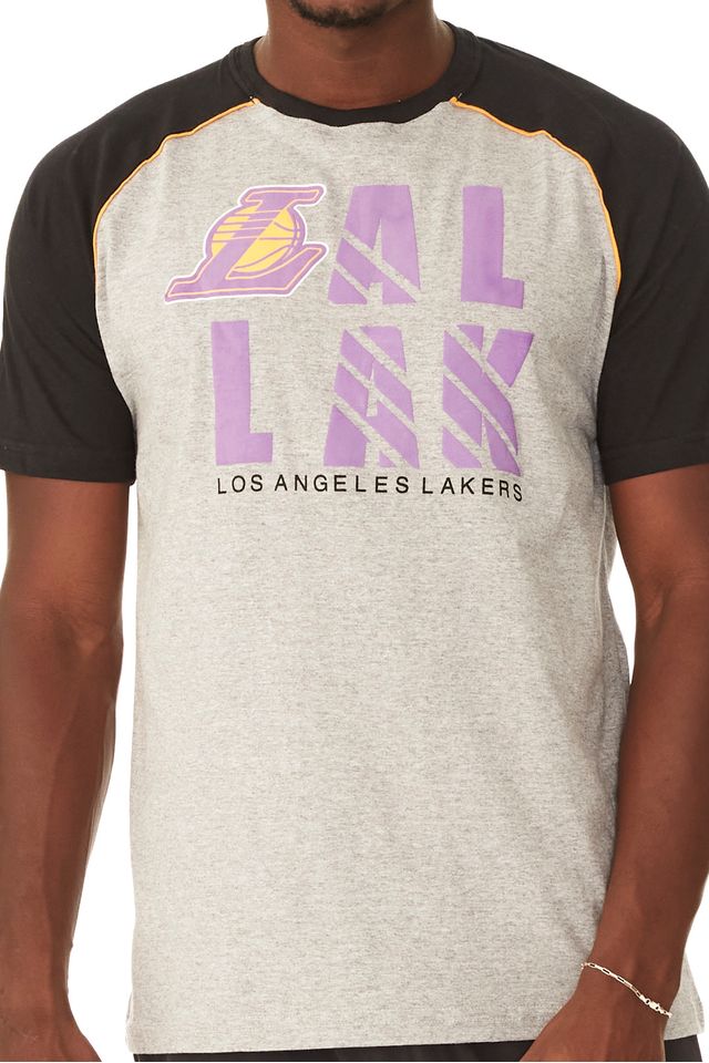 Camiseta-NBA-Raglan-Los-Angeles-Lakers-Cinza-Mescla