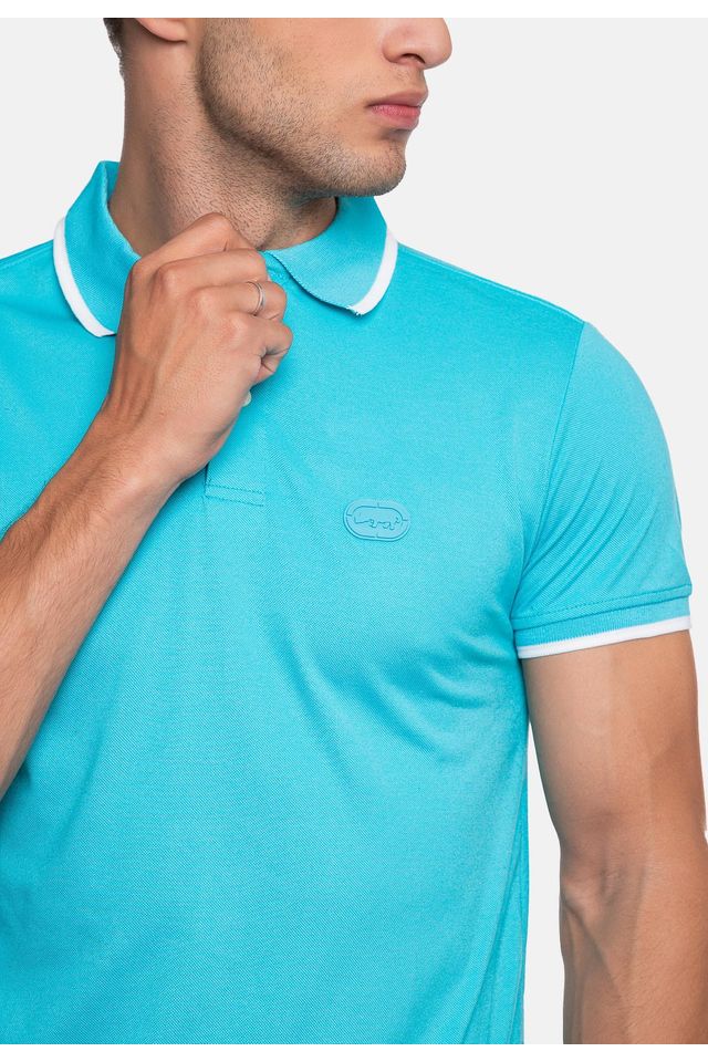 Camisa-Polo-Ecko-Piquet-Masculina-Azul-Turquesa
