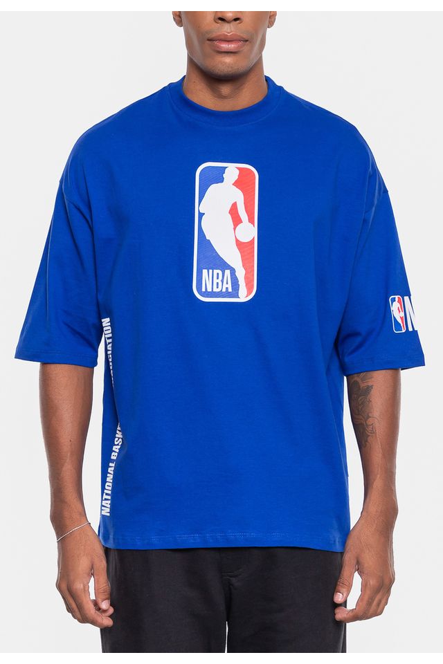 Camiseta-NBA-Masculina-Oversized-Logoman-Azul-Royal