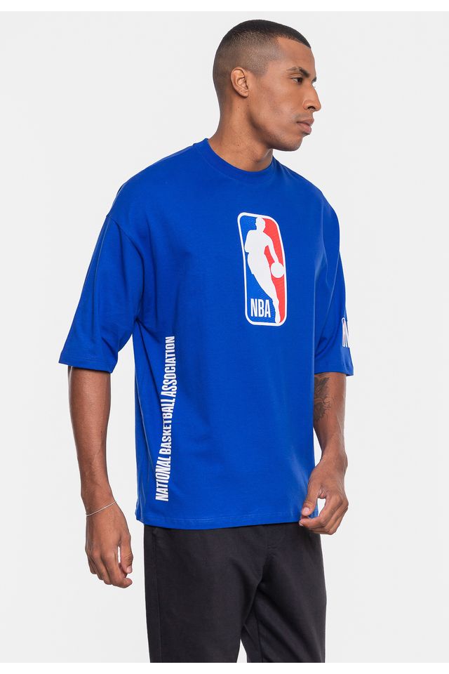 Camiseta-NBA-Masculina-Oversized-Logoman-Azul-Royal
